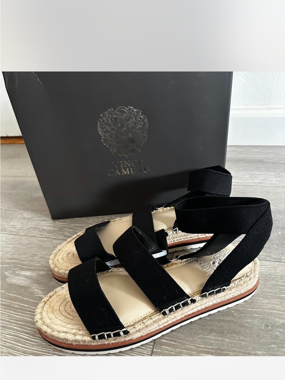 Vince Camuto Black Espadrille Wrap Platform Sandals